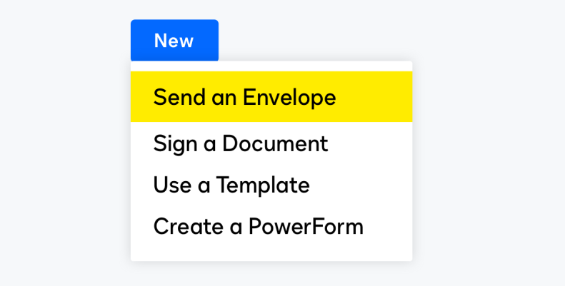 Options to Send, Sign, Use a Template, and Create a Powerform