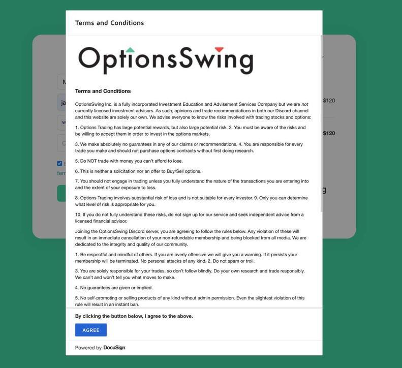 OptionsSwing clickwrap agreement