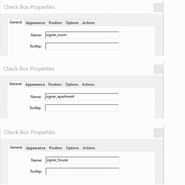 Checkbox properties on the PDF Form