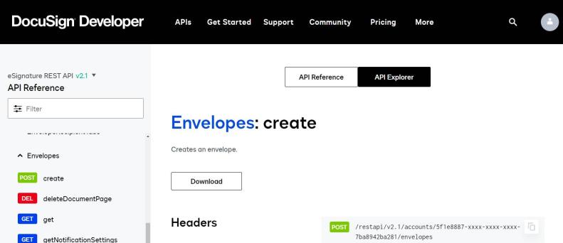 API Explorer version 3, release 2: Download button
