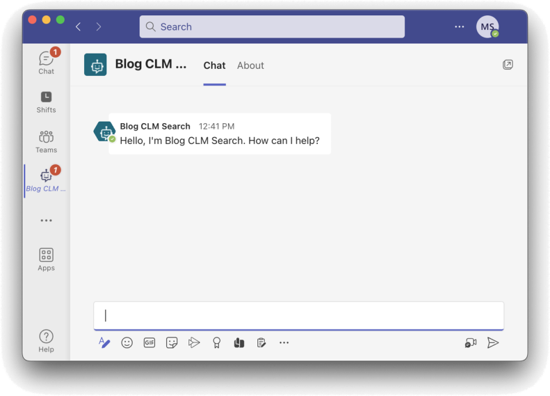 The completed chatbot as it would appear in Microsoft Teams