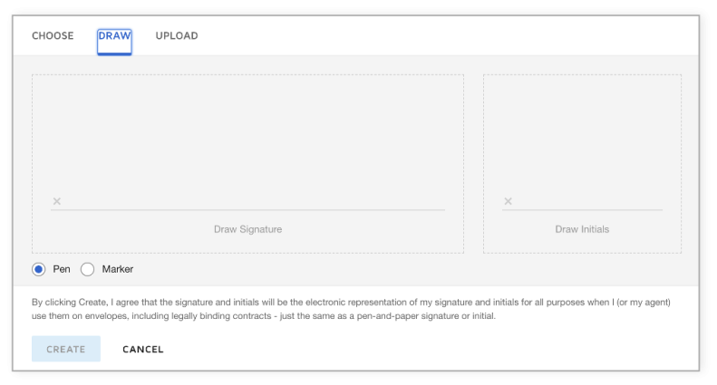 Screenshot of signature drawing tool in Docusign eSigature